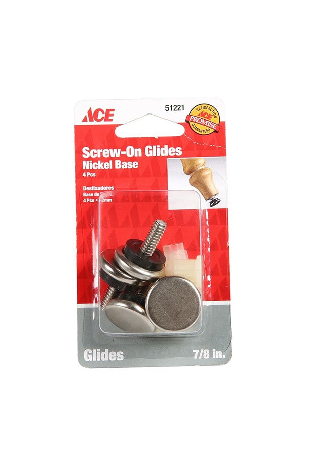ACE Screw-on Glides With Threaded Stem (2.2 Cm, Pack Of 4) Silver 