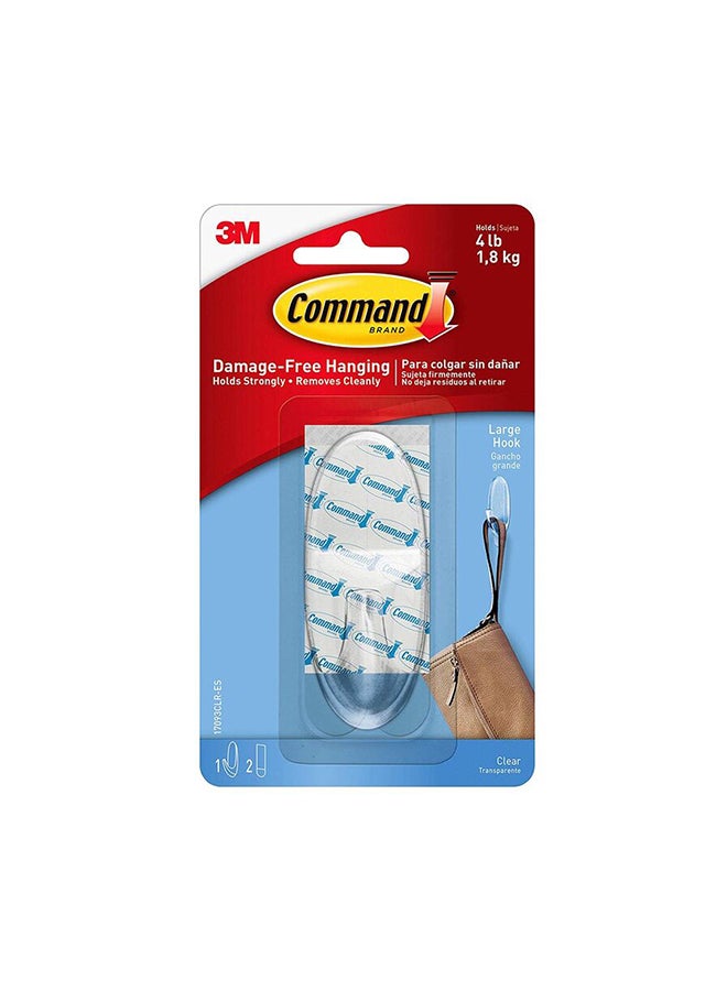3M 3m Command Adhesive Hook (3.5 X 8.6 Cm, Large, Clear) Silver 8.6x3.5cm - Image 2