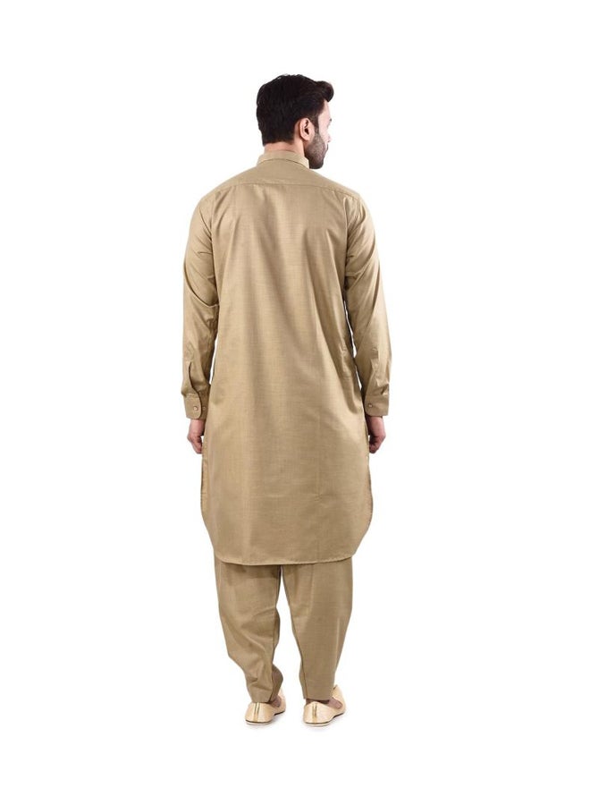 YZBuyer - Pathani Kurta Pajama Set Light Brown - Image 1