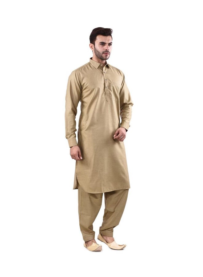 YZBuyer - Pathani Kurta Pajama Set Light Brown - Image 1