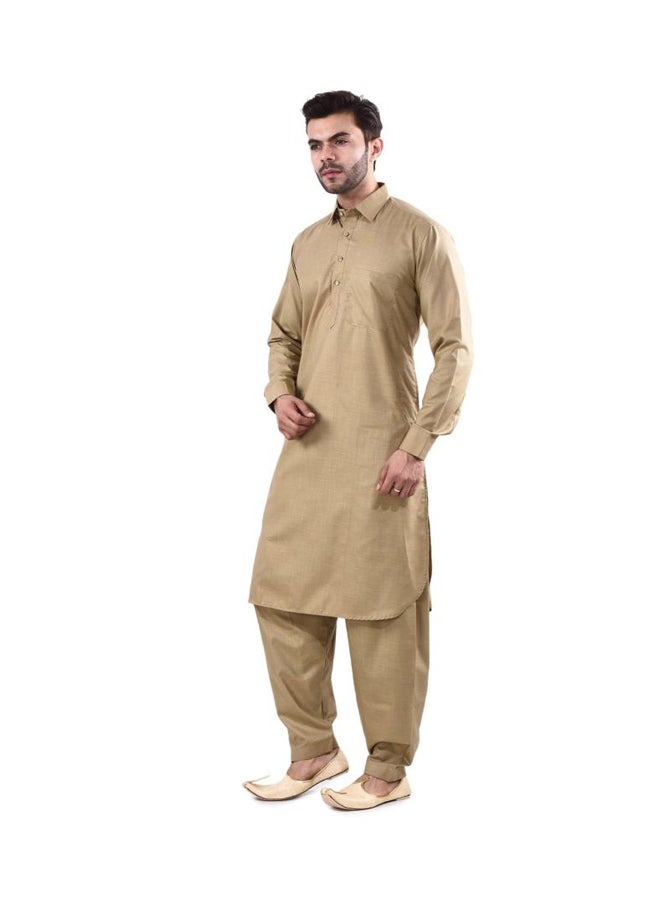 YZBuyer - Pathani Kurta Pajama Set Light Brown - Image 1