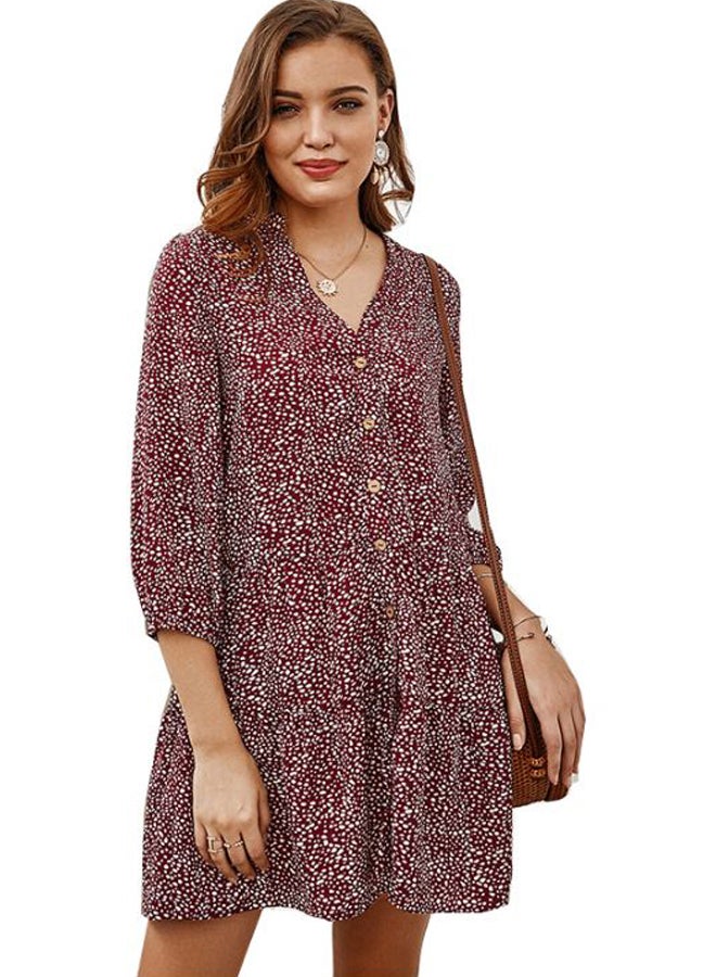 Polka Dotted Dress Burgundy/White