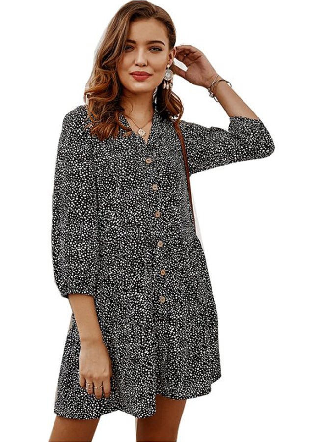 Polka Dot Printed Dress Black/White - Image 1
