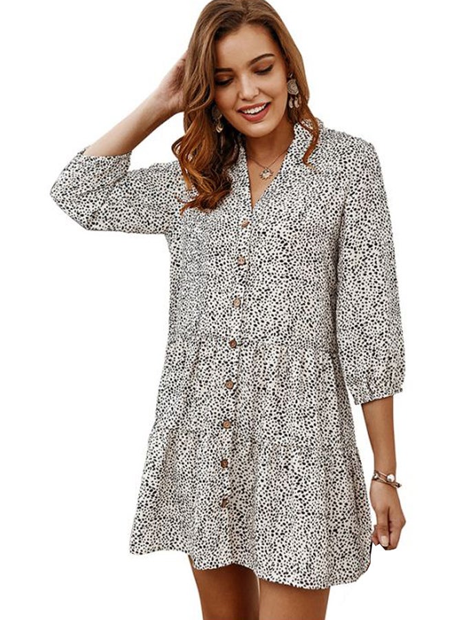 Polka Dot Printed Dress White/Black - Image 1