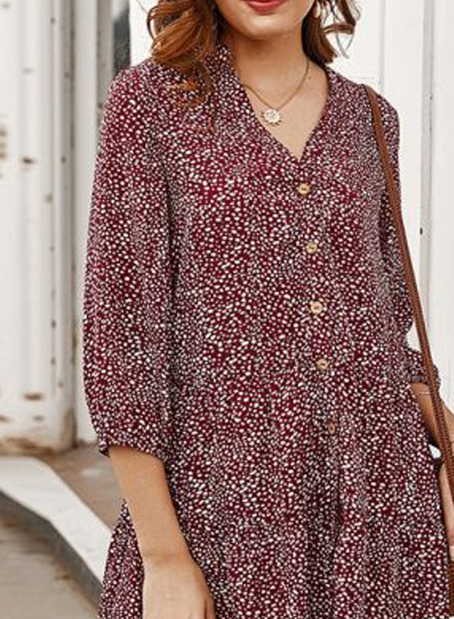 Polka Dotted Dress Burgundy/White