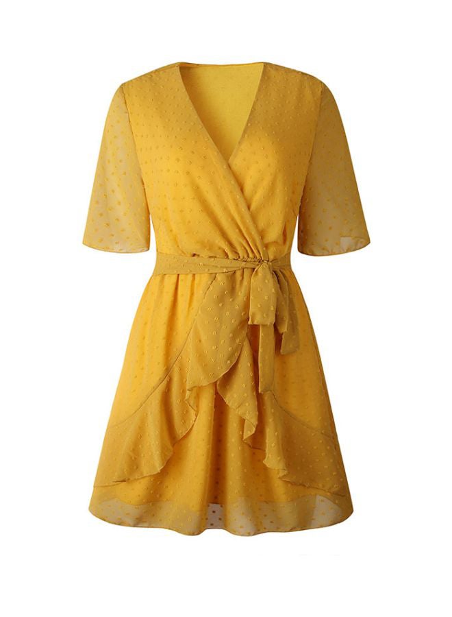 Tie Waist Detailed Mini Dress Yellow  - Image 1