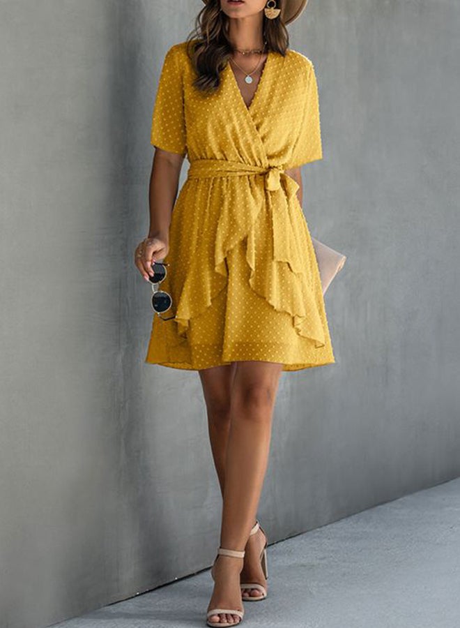 Tie Waist Detailed Mini Dress Yellow  - Image 4
