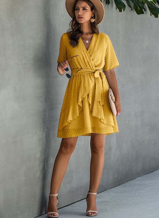 Tie Waist Detailed Mini Dress Yellow  - Image 5