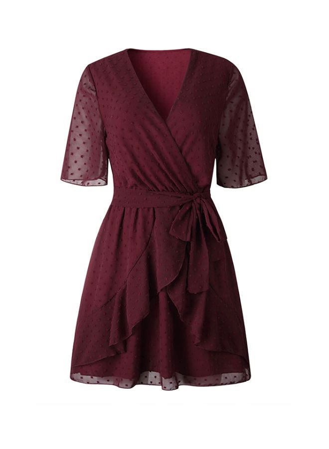 Tie Waist Midi Dress Burgundy  - Image 1