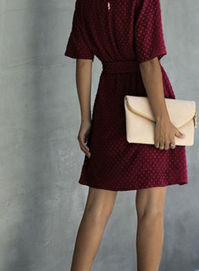 Tie Waist Midi Dress Burgundy  - Image 3