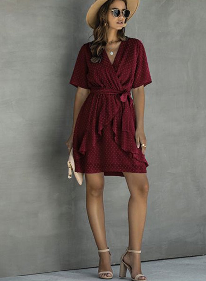 Tie Waist Midi Dress Burgundy  - Image 5