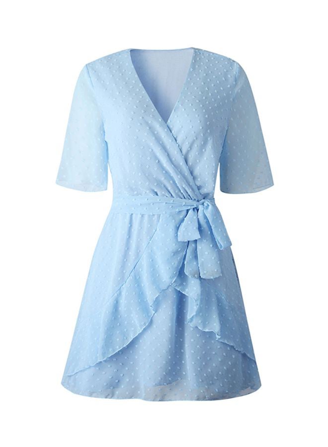 Tie Waist Mini Dress Light Blue  - Image 1