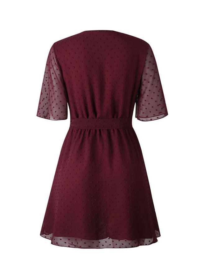Tie Waist Midi Dress Burgundy  - Image 2