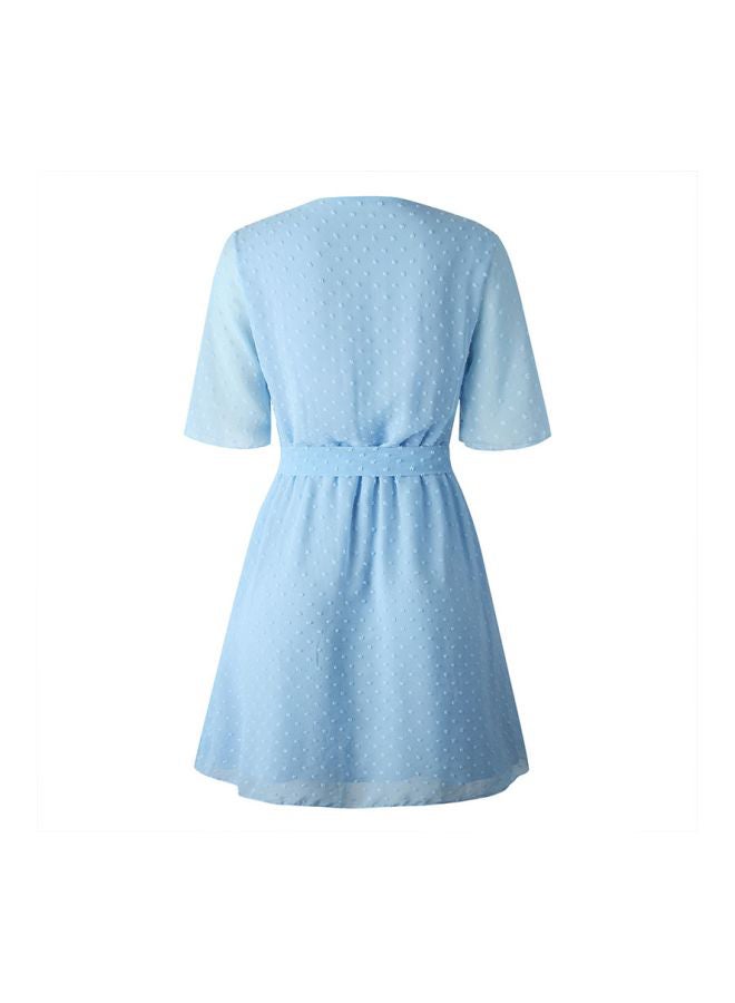 Tie Waist Mini Dress Light Blue  - Image 2