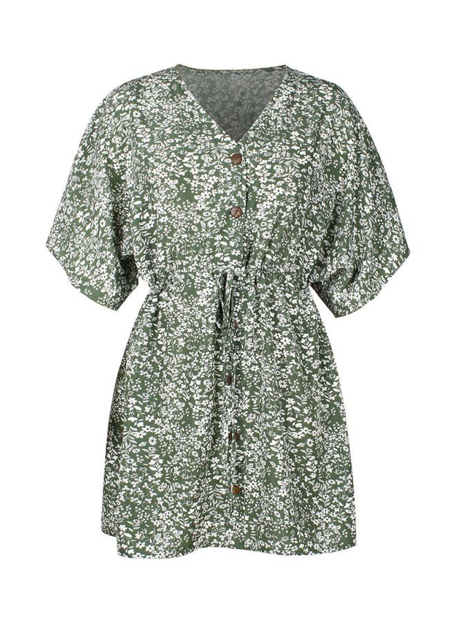 Floral Printed Dress Green/White - Image 1