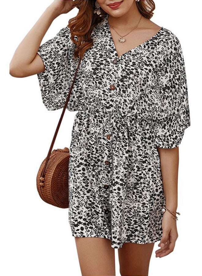 Floral Printed Dress White/Black - Image 4