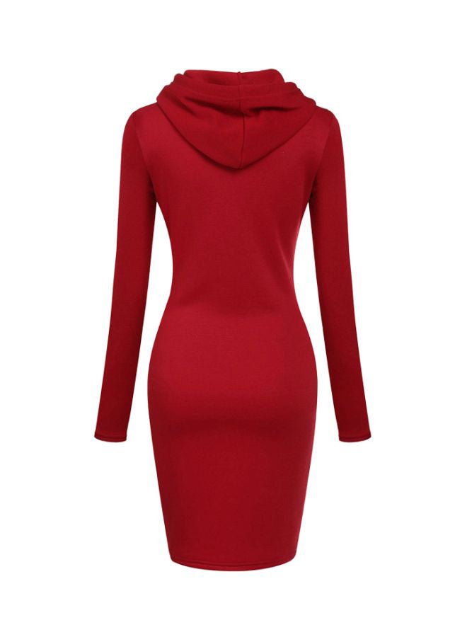 Solid Hooded Dress Red - Image 2