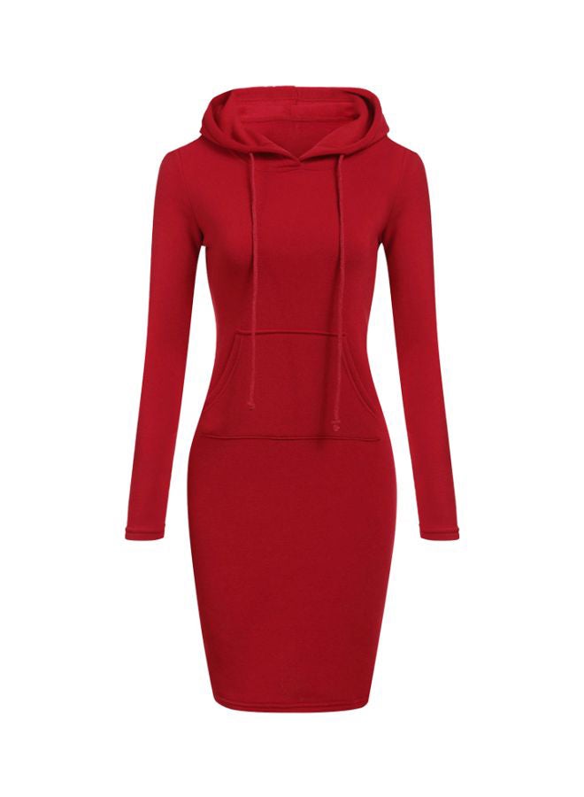 Solid Hooded Dress Red - Image 1