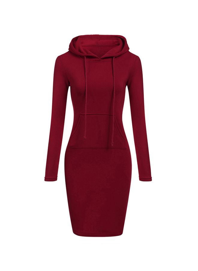 Hoodie Midi Dress Maroon - Image 1