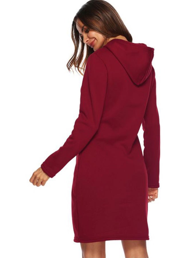 Hoodie Midi Dress Maroon - Image 2