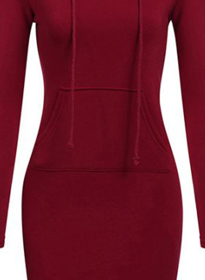 Hoodie Midi Dress Maroon - Image 3
