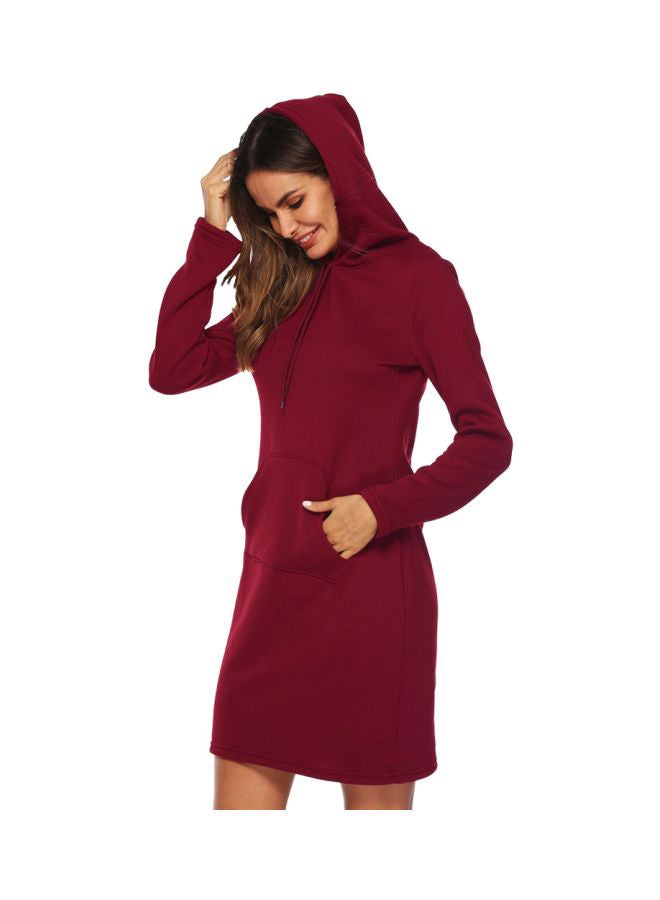 Hoodie Midi Dress Maroon - Image 5