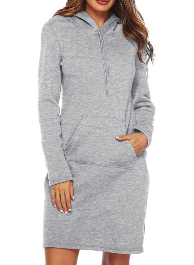 Hoody Neck Mini Dress Grey - Image 5