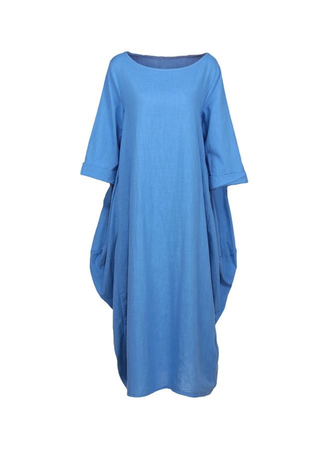 Solid Pocket Design Maxi Dress Blue - Image 1