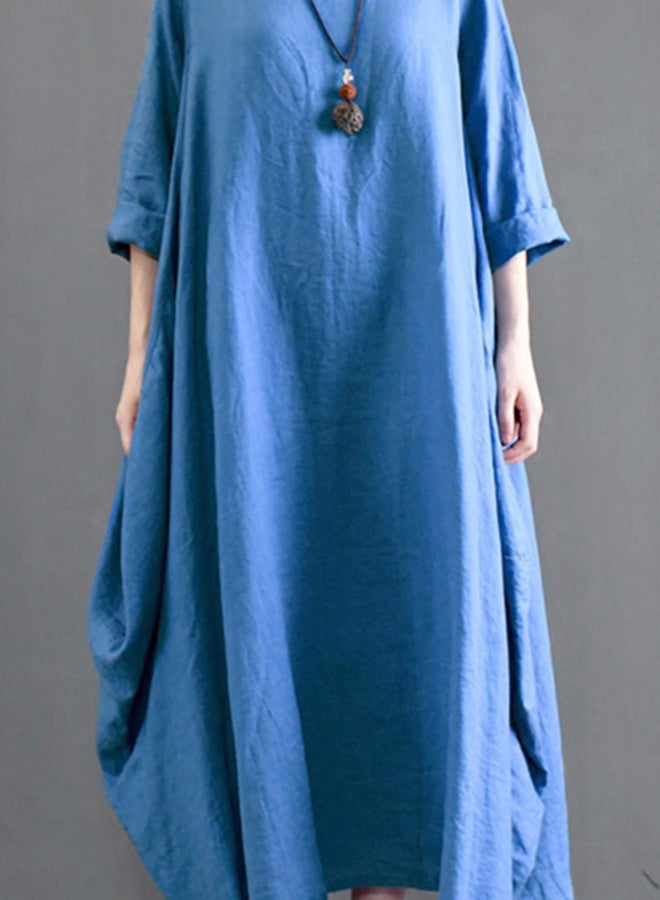 Solid Pocket Design Maxi Dress Blue - Image 3