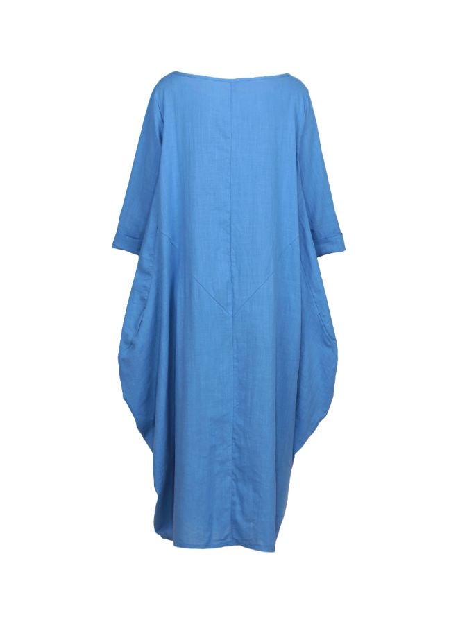 Solid Pocket Design Maxi Dress Blue - Image 2
