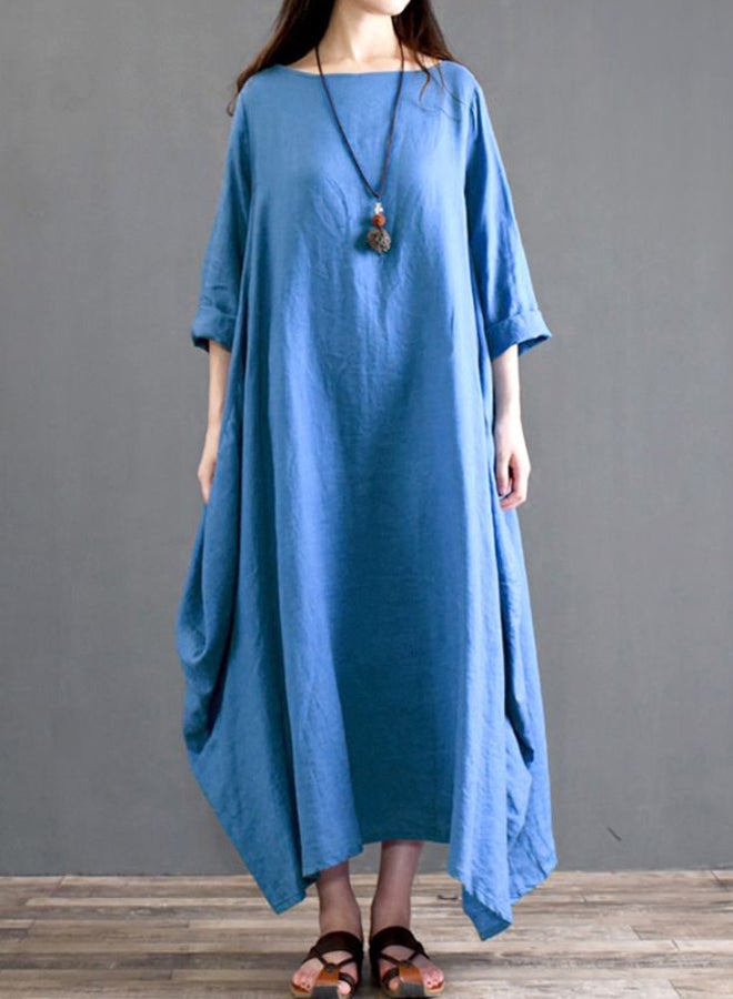 Solid Pocket Design Maxi Dress Blue - Image 5
