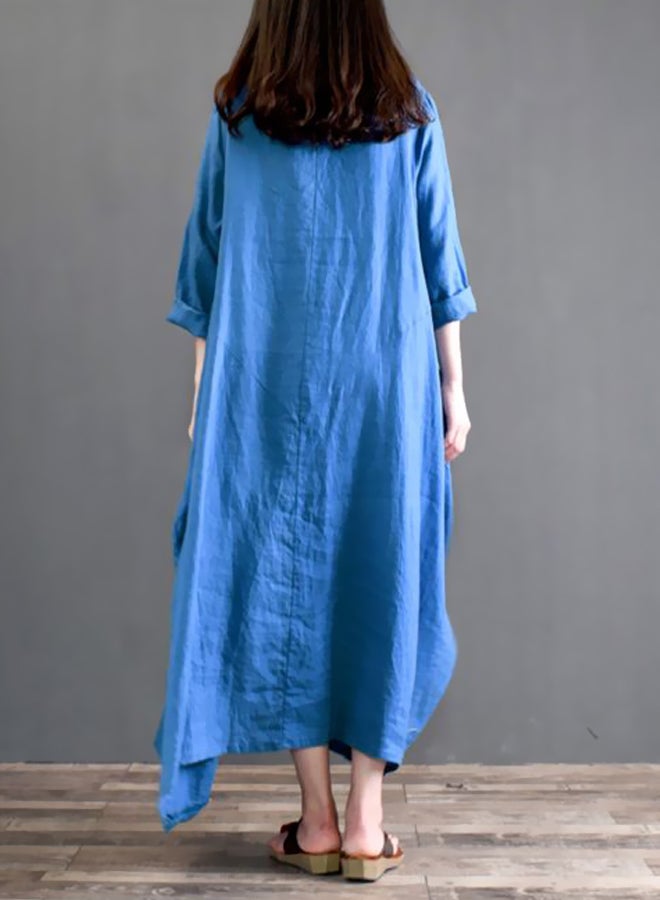 Solid Pocket Design Maxi Dress Blue - Image 4