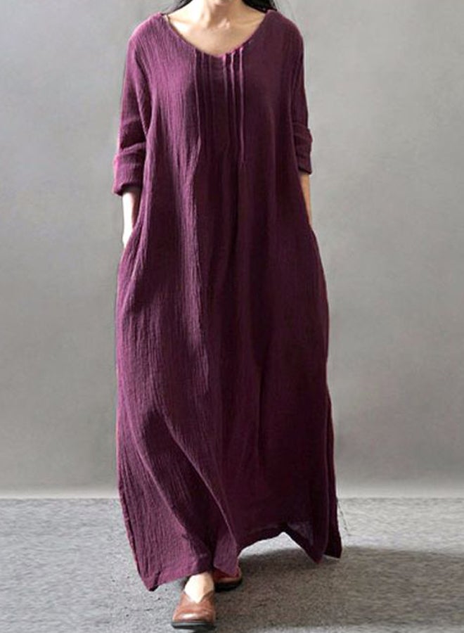 Generic - Solid V-Neck Maxi Dress Purple - Image 1