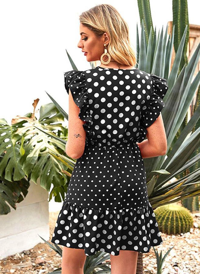 Polka Dot Printed Mini Dress Black/White - Image 2