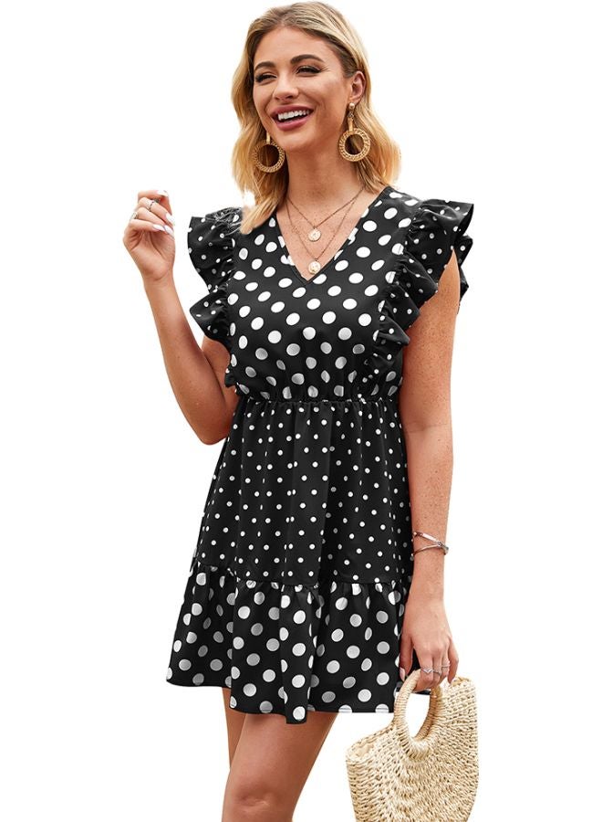 Polka Dot Printed Mini Dress Black/White - Image 5