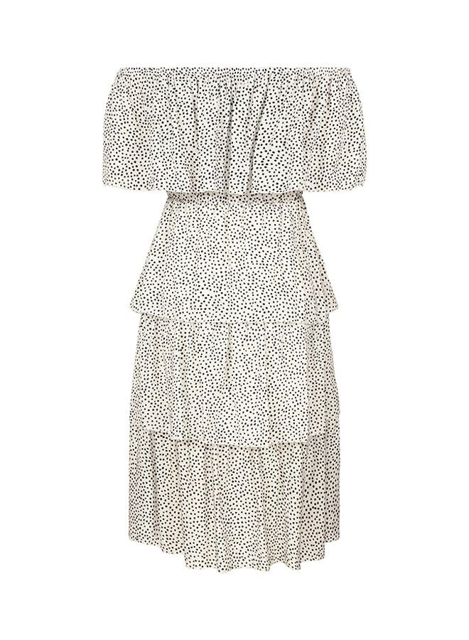 Polka Dotted Ruffle Dress White/Black  - Image 1