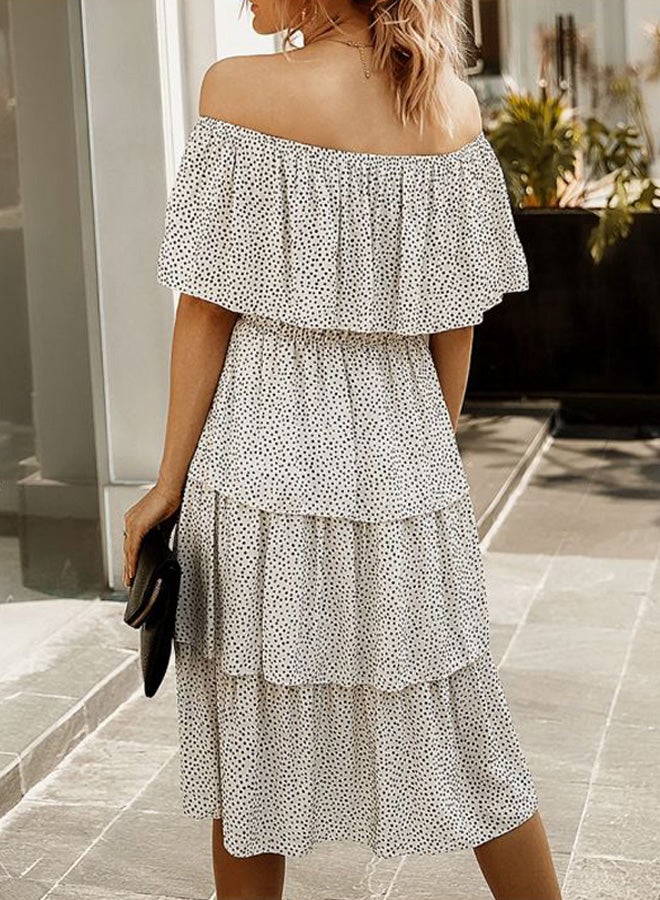 Polka Dotted Ruffle Dress White/Black  - Image 4