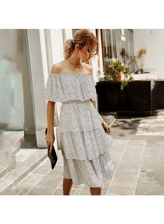 Polka Dotted Ruffle Dress White/Black  - Image 5