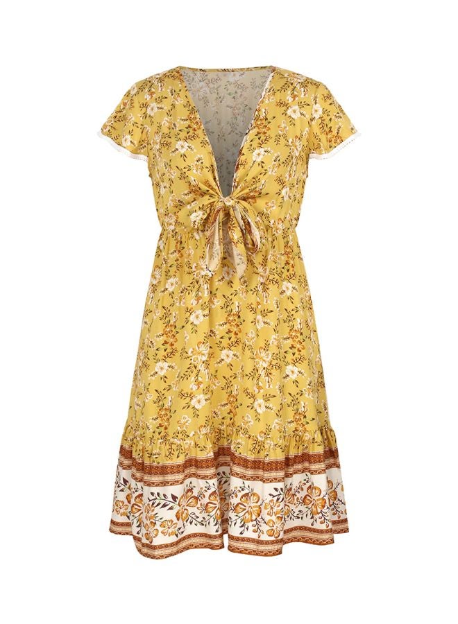 Floral Printed Midi Dress Yellow/White/Brown  - Image 1