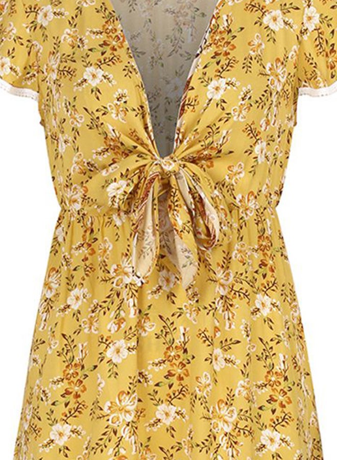 Floral Printed Midi Dress Yellow/White/Brown  - Image 3