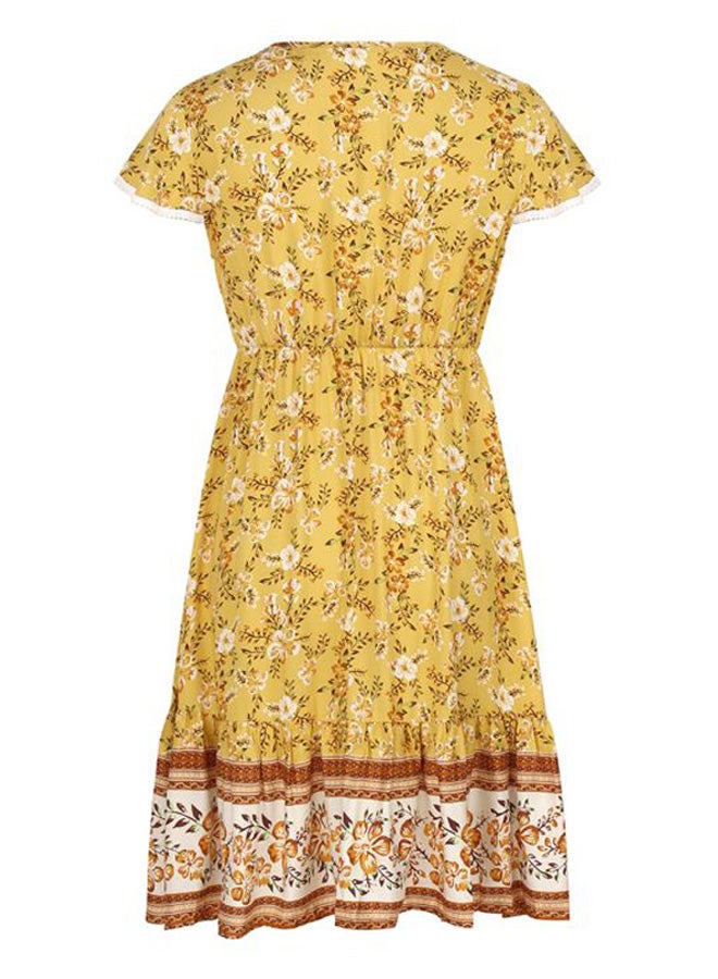 Floral Printed Midi Dress Yellow/White/Brown  - Image 2