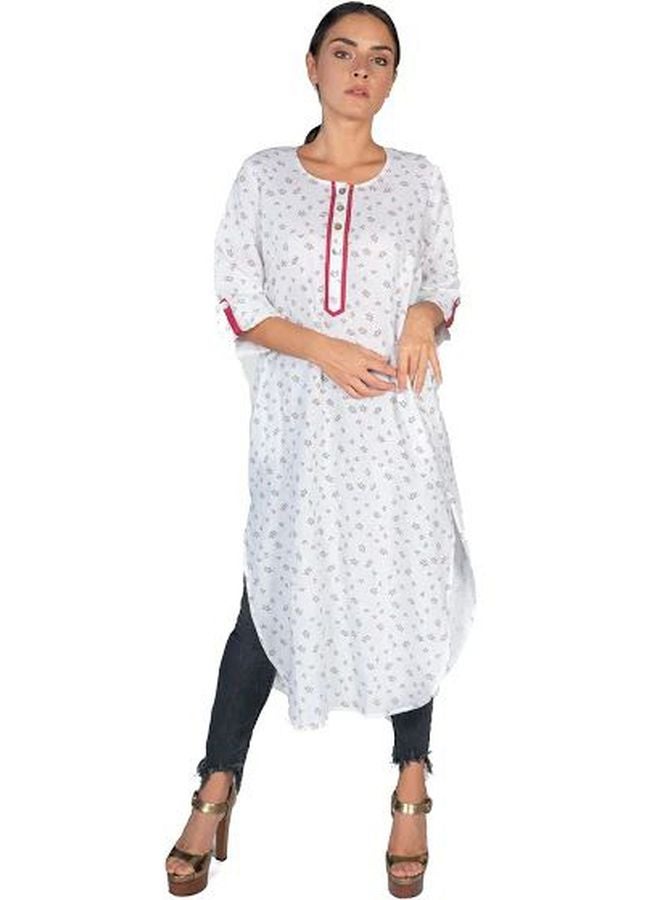 Sana'a Kayum Printed Long Shirt Kurta White/Pink/Black  - Image 1