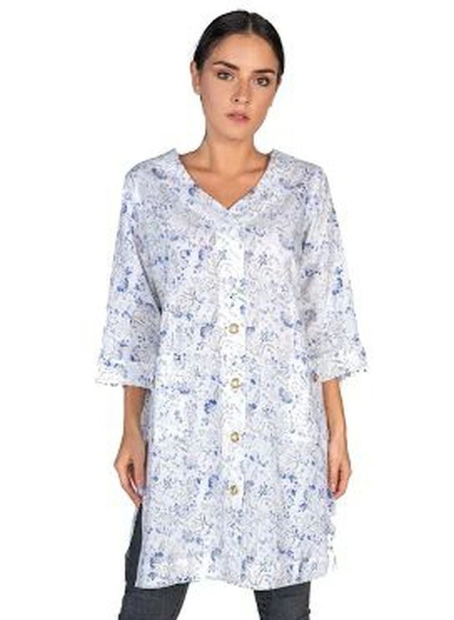Sana'a Kayum Floral Printed Kurta White/Blue  - Image 1