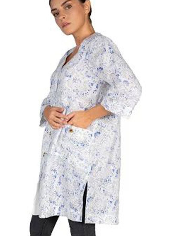 Sana'a Kayum Floral Printed Kurta White/Blue  - Image 3