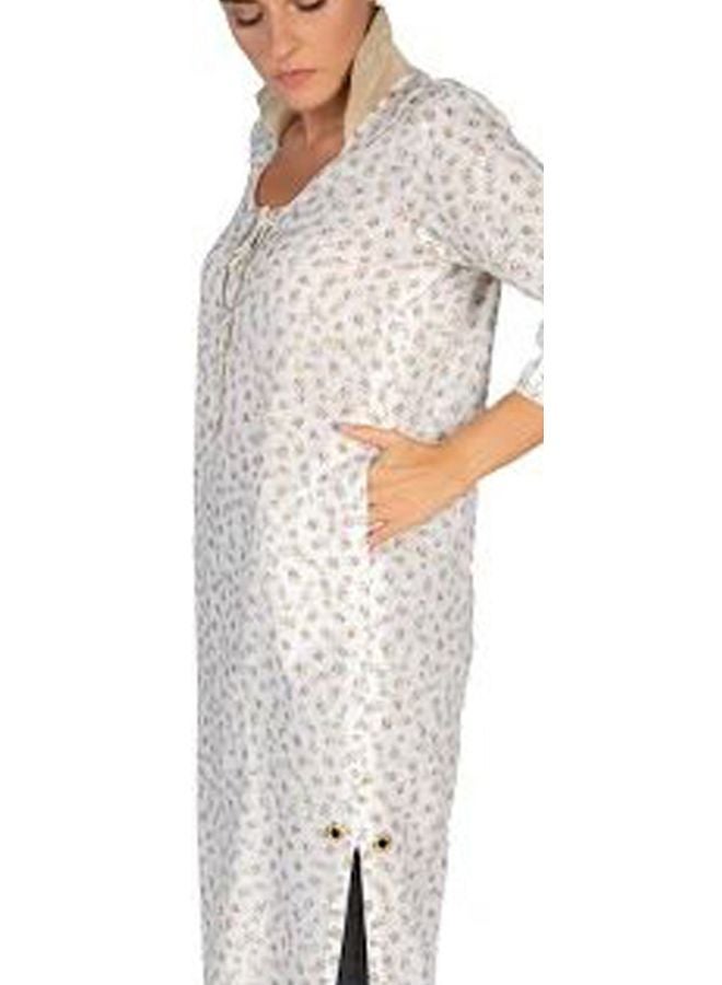 Sana'a Kayum Leaf Printed Kurta White/Brown/Beige  - Image 3