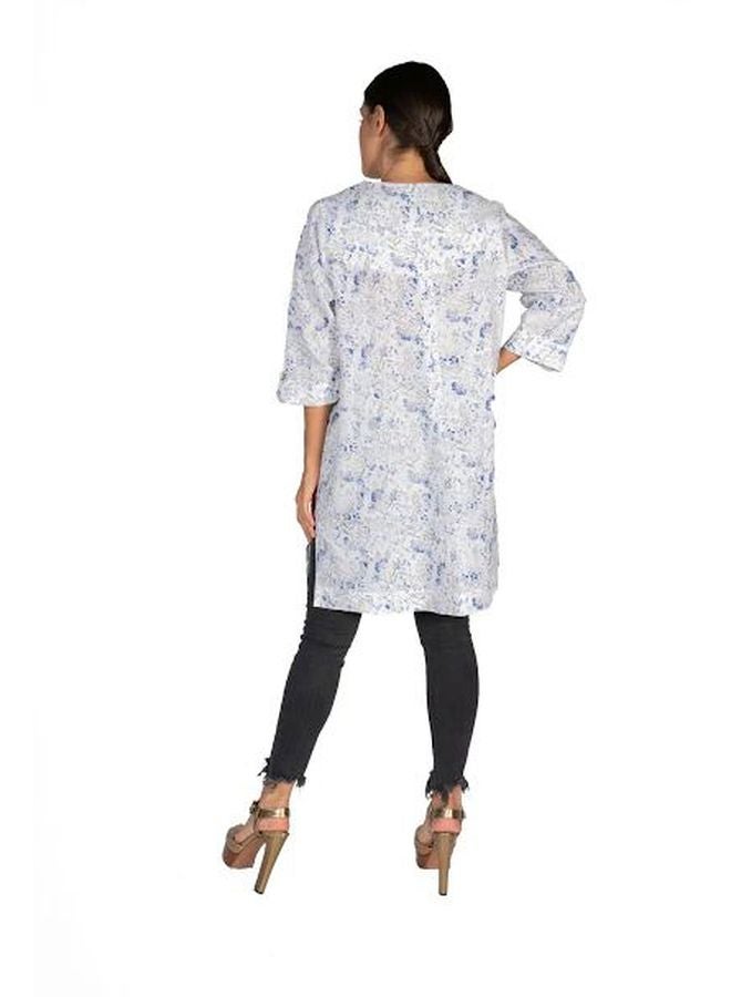 Sana'a Kayum Floral Printed Kurta White/Blue  - Image 2