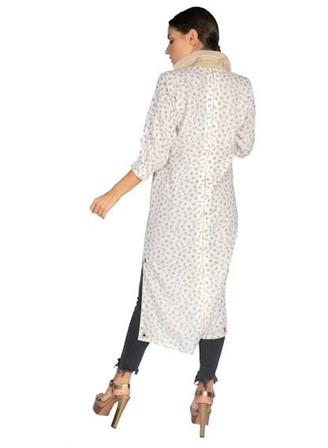 Sana'a Kayum Leaf Printed Kurta White/Brown/Beige  - Image 2