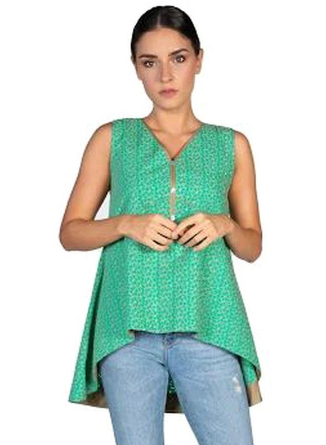 Sana'a Kayum Lace Pattern Tent Tunic Green/Beige - Image 1