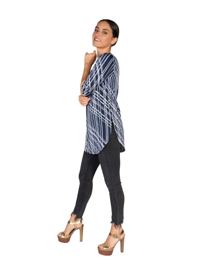 Sana'a Kayum Printed U Shaped Tunic Navy/White - Image 4