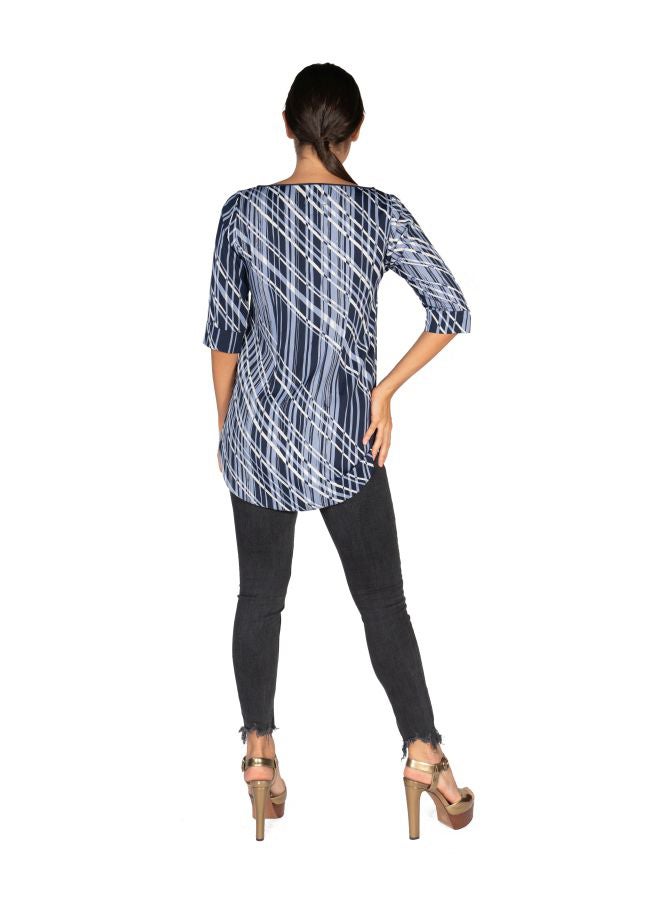 Sana'a Kayum Printed U Shaped Tunic Navy/White - Image 2